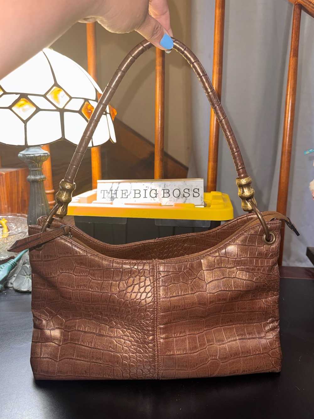 Brown Croc- Embossed Bueno Shoulder Bag